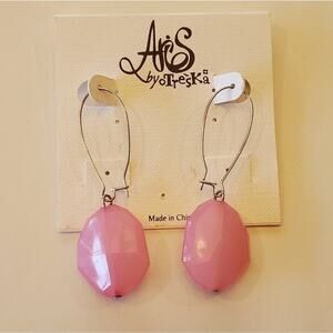 Treska pink jeweled dangledrop kidney wire earrings